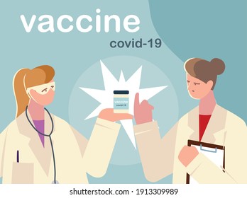 female physicians characters with vaccine covid 19 vector illustration