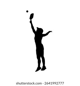 Female Pickleball Player Serving Silhouette, Woman Athlete Playing Pickleball Vector Illustration
