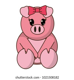 female pig cute animal with ribbon bow