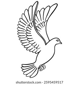 female pigeon or dove is bird gracefully hovering in the air line outline doodle hand drawn. Human-made. Not generated by AI.