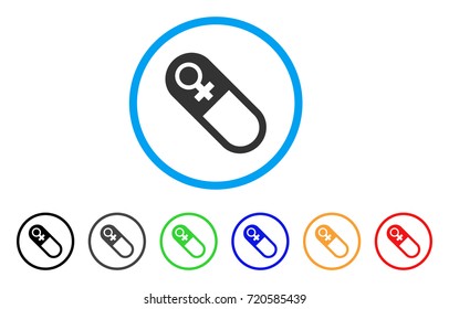 Female Pill rounded icon. Style is a flat female pill grey symbol inside light blue circle with black, gray, green, blue, red, orange versions. Vector designed for web and software interfaces.