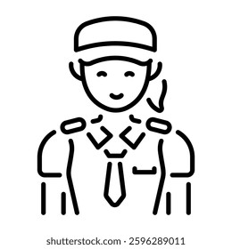 Female pilot character icon in linear style 