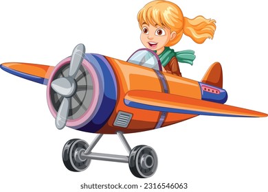 Female pilot flying jet plane illustration