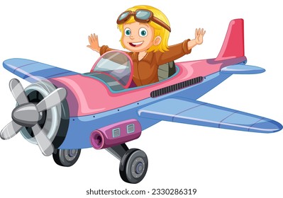 Female pilot flying jet plane illustration