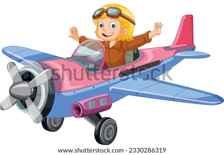 Female pilot flying jet plane illustration