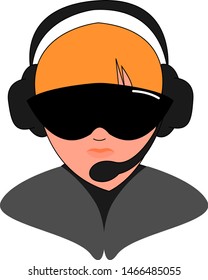 Female pilot with glasses, illustration, vector on white background.
