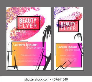 Female pink flyer. Beauty business card set. svg