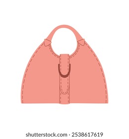 Female pink handbag. Fashion accessory. Hand drawn vector illustration isolated on white background. Modern flat cartoon style.