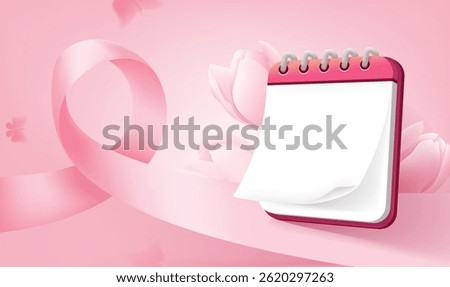 Female pink horizontal background design ribbon and calendar