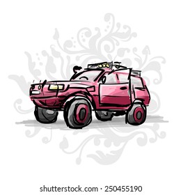 Female pink SUV, sketch for your design. Vector illustration