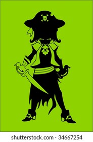 Female Pirate Captain Silhouette Green