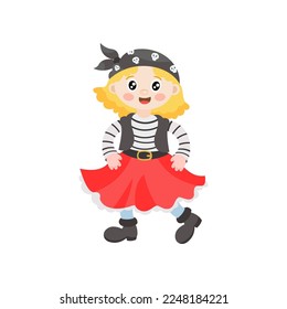 Female pirate character flat vector illustration. Cartoon girl pirate, female character. Adventure concept