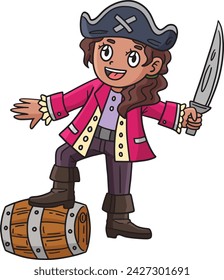 Female Pirate with Cutlass Cartoon Colored Clipart