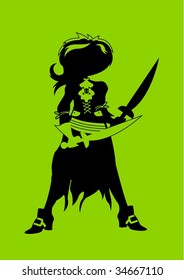 Female Pirate Silhouette in Green