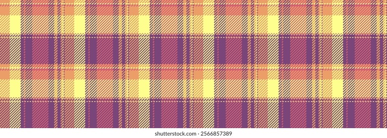 Female plaid pattern fabric, pillow vector background check. Cool tartan seamless textile texture in magenta and yellow colors palette.