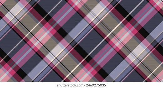 Female plaid vector fabric, conceptual background seamless textile. Free check pattern texture tartan in pastel and black color.
