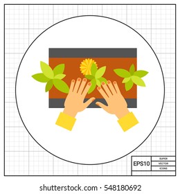Female planting flowers icon