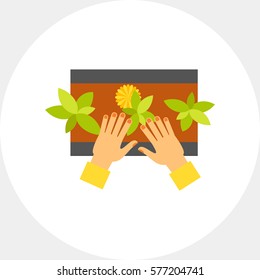 Female planting flowers icon
