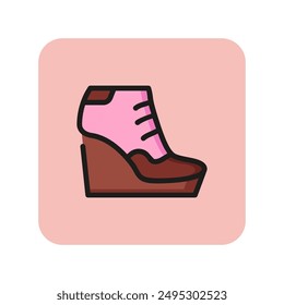 Female platform shoe line icon. Shoelaces, boot, ankle. Footwear concept. Can be used for topics like shoe store, glamour, fashion