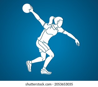 Female Player Bowling Sport Bowler Action Cartoon Graphic Vector