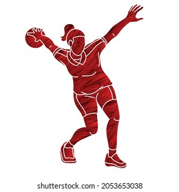 Female Player Bowling Sport Bowler Action Cartoon Graphic Vector