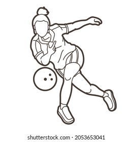 Female Player Bowling Sport Bowler Action Cartoon Graphic Vector