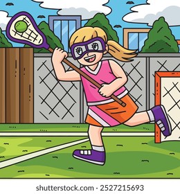 Female Player Catching Lacrosse Ball Colored 