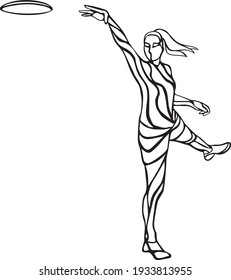 Female player is throwing flying disc. Disc golf clipart