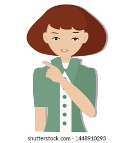 Female pointing index finger . Emotion and body language concept. vector illustration.