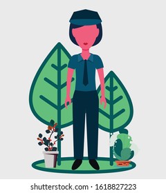 Female police cartoon isolated on background. Vector illustration