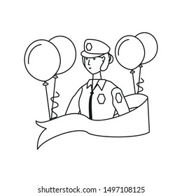 female police officer with balloons helium labor day celebration