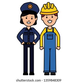 female police officer with builder