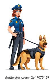 Female police officer and her K9 German Shepherd partner on duty, a brave and dedicated team. Vector cartoon illustration