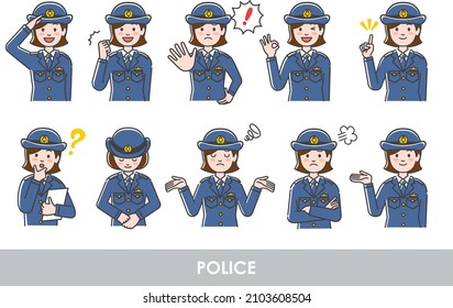 Female police officer illustration material set