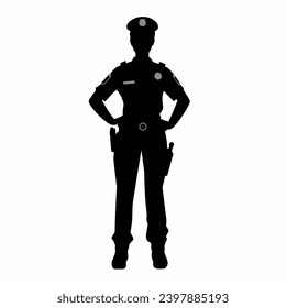 Female police officer silhouette. Police officer woman black icon on white background