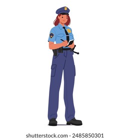 Eine Polizistin in Uniform, die einen Bericht auf einem Notizblock schreibt. Die weibliche Figur erscheint ruhig und Professionell, was für die Durchsetzung von Gesetzen und die öffentliche Sicherheit steht. Cartoon Menschen Vektorillustration