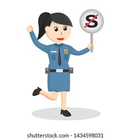 female police with a sign that it is forbidden to stop illustration