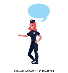 female policeman speech bubble icon vector illustration