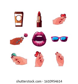 Female and pop art icon set design, Woman girl person people human and social media theme Vector illustration