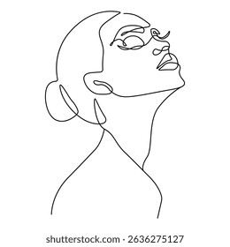 Female Portrait Beauty One Line Drawing. Minimalistic Sketch Linear Design of Simple Woman Head for Logo, Beauty Design, Prints, Social Media, Web. Vector Illustration. Not AI