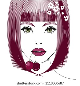 Female portrait with cherry