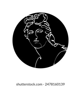 Female portrait in circle. Aphrodite (ancient sculpture). Graphic drawing. Vector illustration.