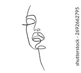 Female Portrait Continuous One Line Drawing. Woman Head Beauty Abstract Hand Drawn Linear Vector Illustration. Woman Face Line Art Creative Graphic Design Minimalist Style. Not AI