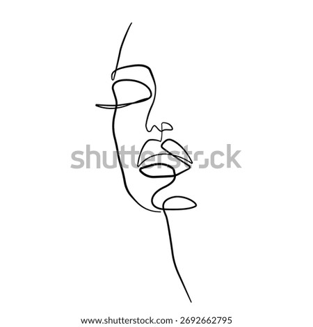 Female Portrait Continuous One Line Drawing. Woman Head Beauty Abstract Hand Drawn Linear Vector Illustration. Woman Face Line Art Creative Graphic Design Minimalist Style. Not AI