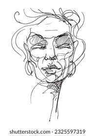 Female portrait. Face of a woman. Line drawing of a human head
