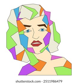 Female  portrait in trendy abstract style. Avant-garde female portrait. Modern vector aesthetic can used t-shirt print, template greeting postcard card, poster cover print. Editable stroke.