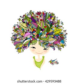 Female portrait with tropical hairstyle for your design