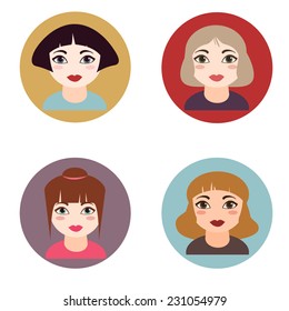 Female portraits in flat style