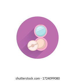 female powder and brush colorful flat icon with long shadow. powder cosmetics flat icon