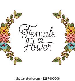female power label with flowers frame icons